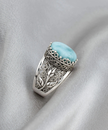 FiligranIst -  Larimar Gemstone Filigree Tulip Silver Statement Ring