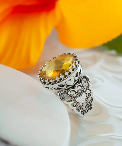 FiligranIst - Citrine Double Heart Filigree Statement Ring