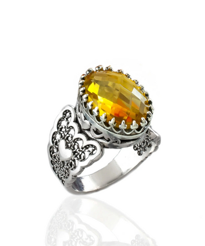 FiligranIst - Citrine Double Heart Filigree Statement Ring