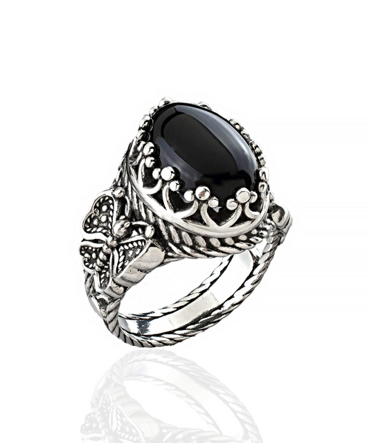 FiligranIst - Black Onyx Gemstone Filigree Butterfly Silver Statement Ring