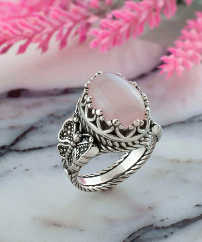 FiligranIst - Sterling Silver Rose Quartz Butterfly Statement Ring