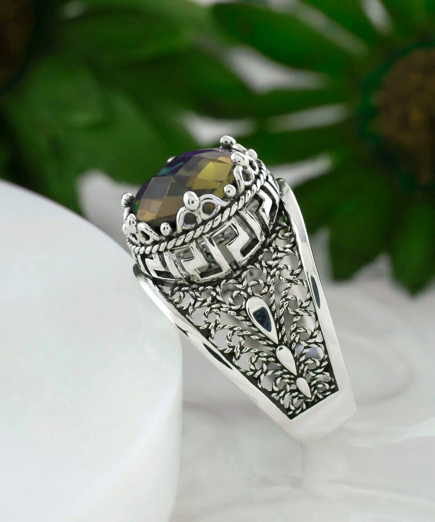 FiligranIst -  Alexandrite Gemstone Meander Pattern Silver Cocktail Ring