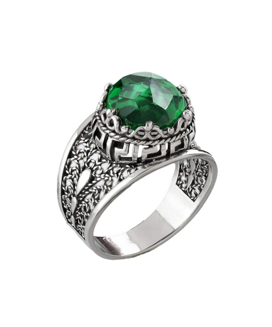 FiligranIst - Peridot Gemstone Meander Pattern Filigree Silver Cocktail Ring