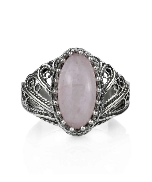 FiligranIst - Sterling Silver Rose Quartz Angel Wings Cocktail Ring