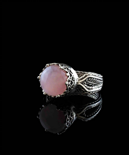 FiligranIst - Rose Quartz Gemstone Sterling Silver Filigree Cocktail Ring