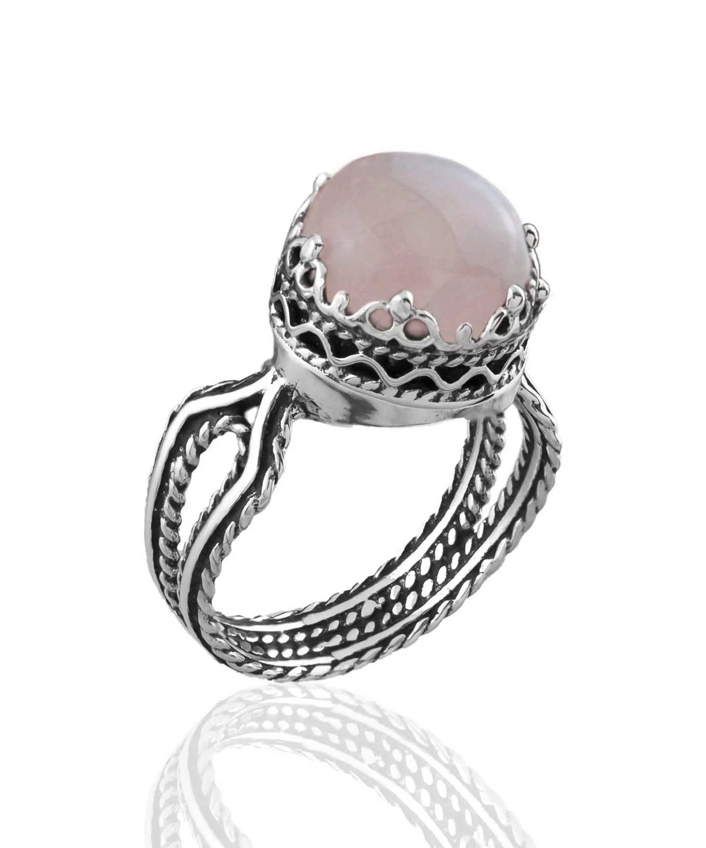 FiligranIst - Rose Quartz Gemstone Sterling Silver Filigree Cocktail Ring