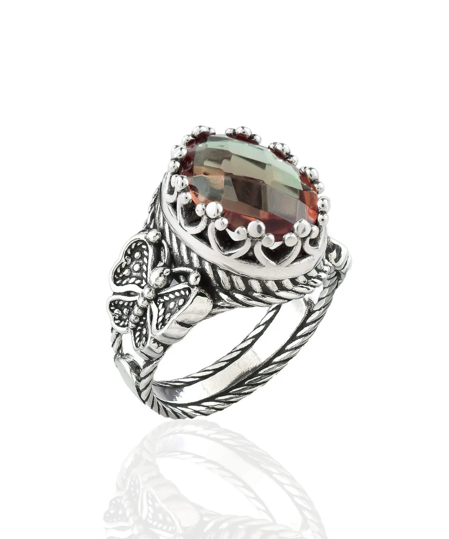 FiligranIst - Alexandrite Gemstone Filigree Art Double Butterfly Detailed Women Silver Statement Ring