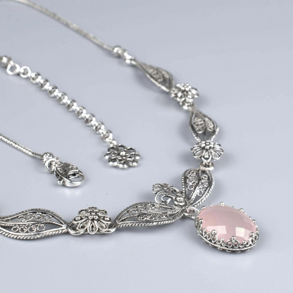 FiligranIst - Pink Chalcedony Gemstone Filigree Silver Princess Necklace