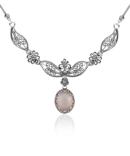 FiligranIst - Pink Chalcedony Gemstone Filigree Silver Princess Necklace