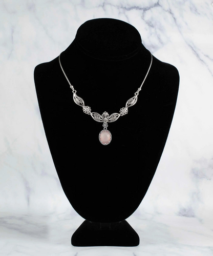 FiligranIst - Pink Chalcedony Gemstone Filigree Silver Princess Necklace