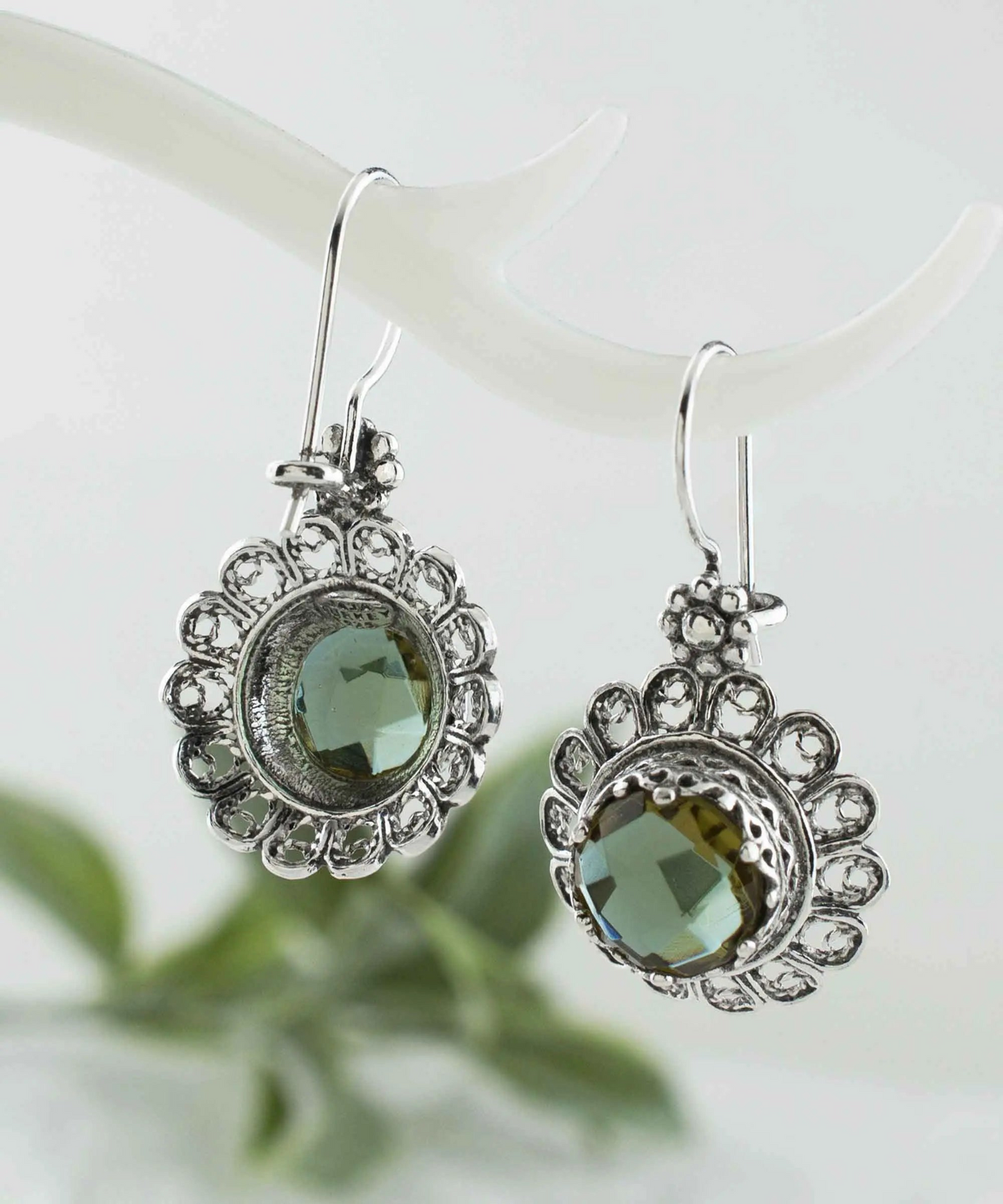 FiligranIst -  Handmade Filigree Art Flower Design Alexandrite Gemstone Drop Earrings