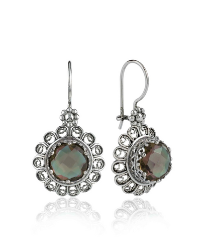 FiligranIst -  Handmade Filigree Art Flower Design Alexandrite Gemstone Drop Earrings