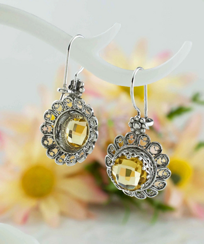 FiligranIst - Citrine Gemstone Flower Filigree Silver Drop Earrings