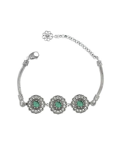 FiligranIst - Filigree Art Emerald Gemstone Women Silver Link Bracelet