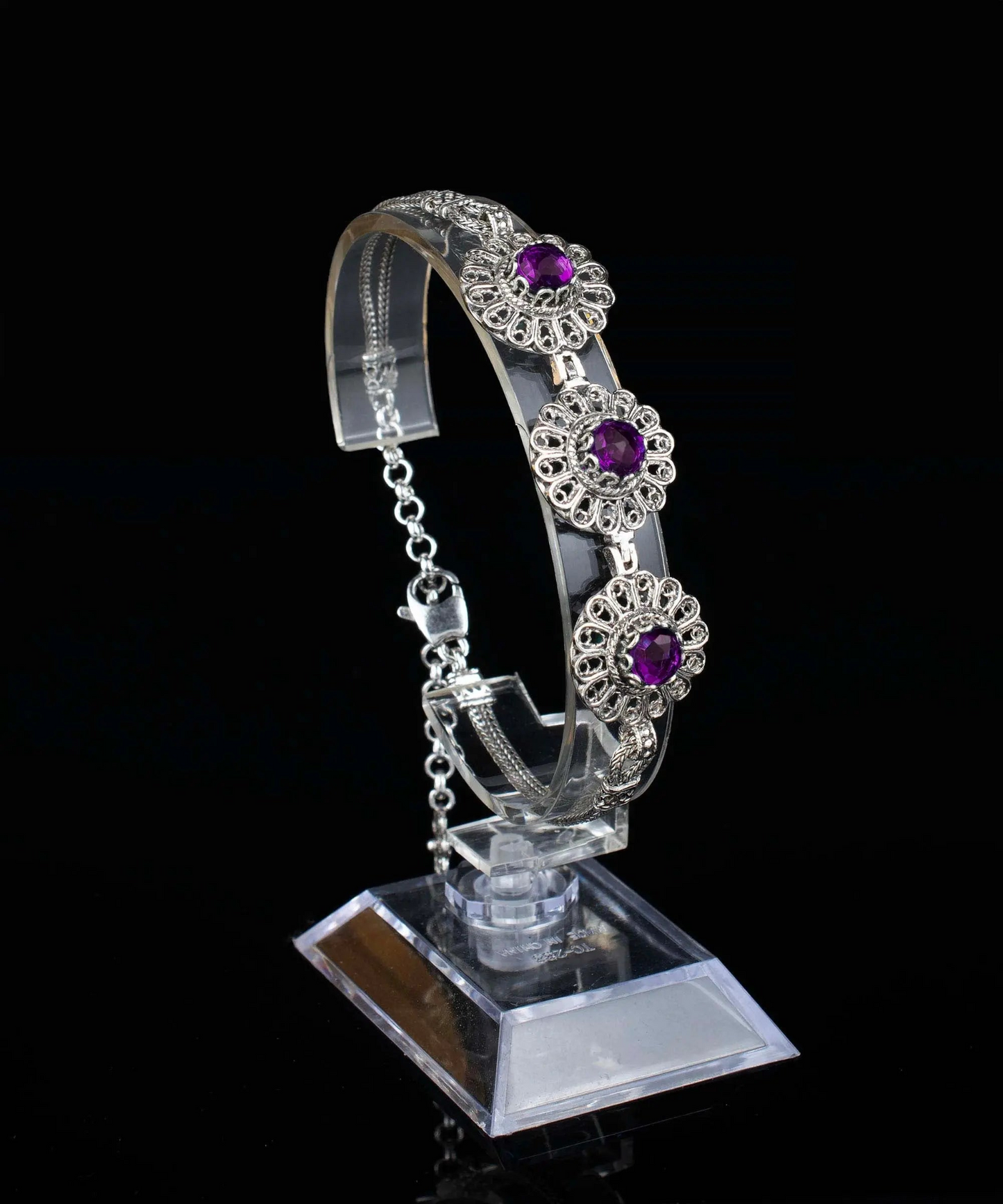 FiligranIst - Filigree Art Amethyst Gemstone Women Silver Link Bracelet