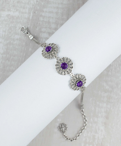 FiligranIst - Filigree Art Amethyst Gemstone Women Silver Link Bracelet