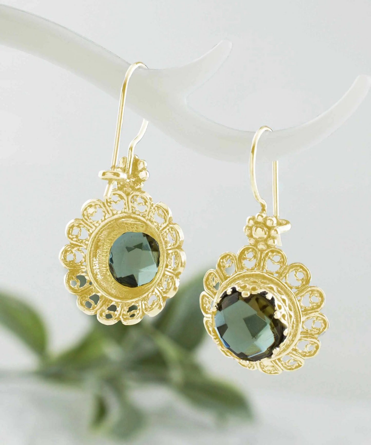 FiligranIst - Filigree Art Flower Design Gold Plated Silver Alexandrite Gemstone Women Drop Earrings