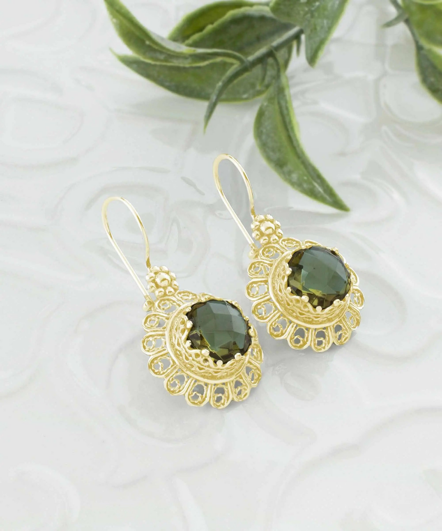 FiligranIst - Filigree Art Flower Design Gold Plated Silver Alexandrite Gemstone Women Drop Earrings