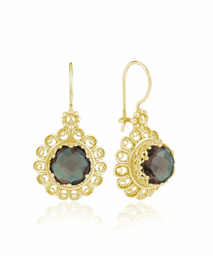 FiligranIst - Filigree Art Flower Design Gold Plated Silver Alexandrite Gemstone Women Drop Earrings