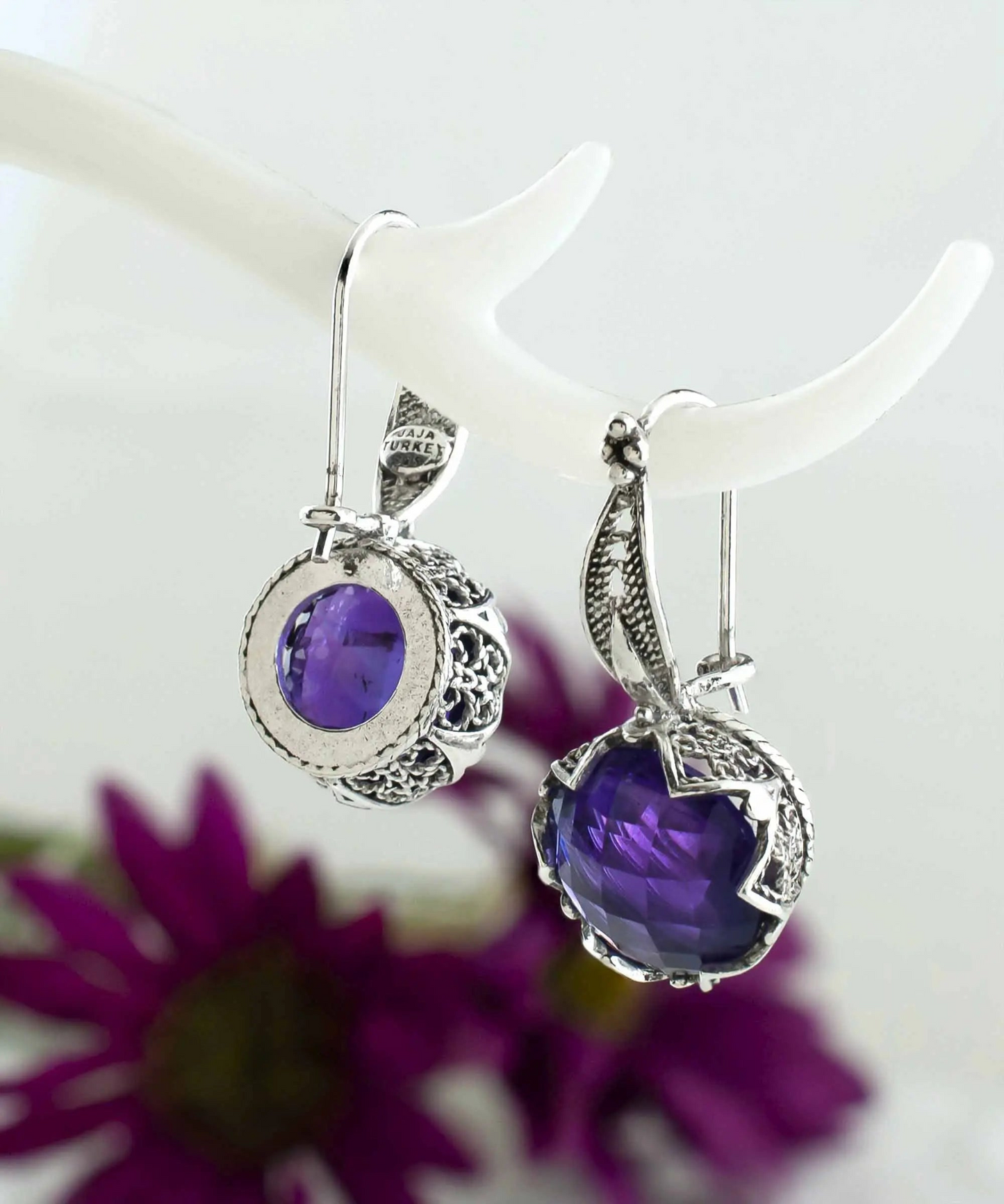 FiligranIst - Amethyst Gemstone Sterling Silver Woman Drop Earrings