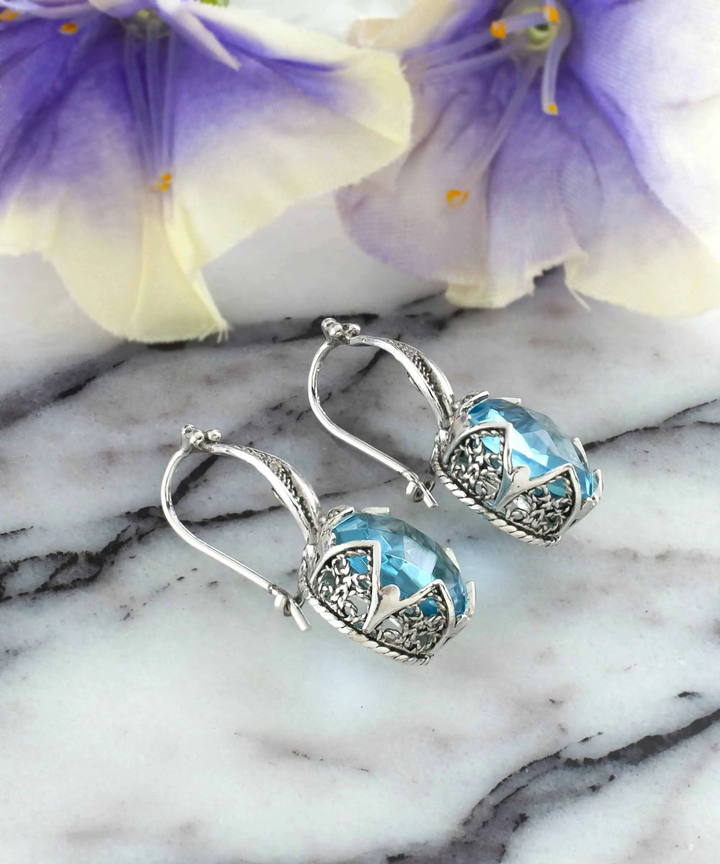 FiligranIst - Blue Topaz Sterling Silver Drop Earrings