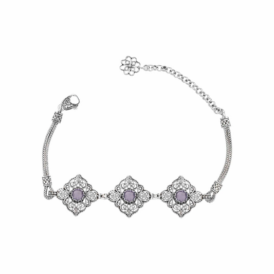 FiligranIst - Filigree Art Sterling Silver Amethyst Gemstone Woman Adjustable Link Bracelet