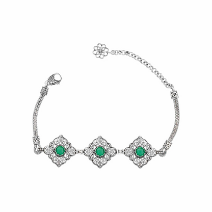 FiligranIst - Filigree Art Sterling Silver Emerald Gemstone Woman Adjustable Link Bracelet