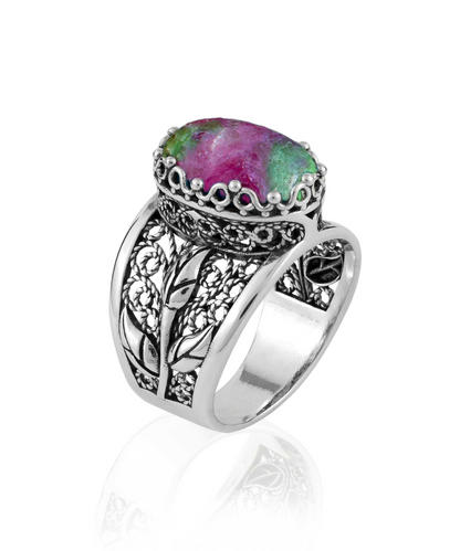 FiligranIst -  Ruby Zoisite Tulip Filigree Silver Statement Ring