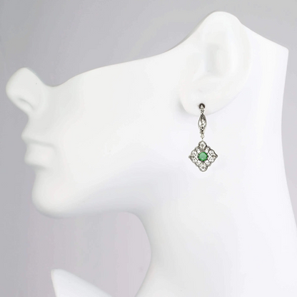 FiligranIst - Sterling Silver Filigree Art Emerald Gemstone Woman Dangle Drop Earrings