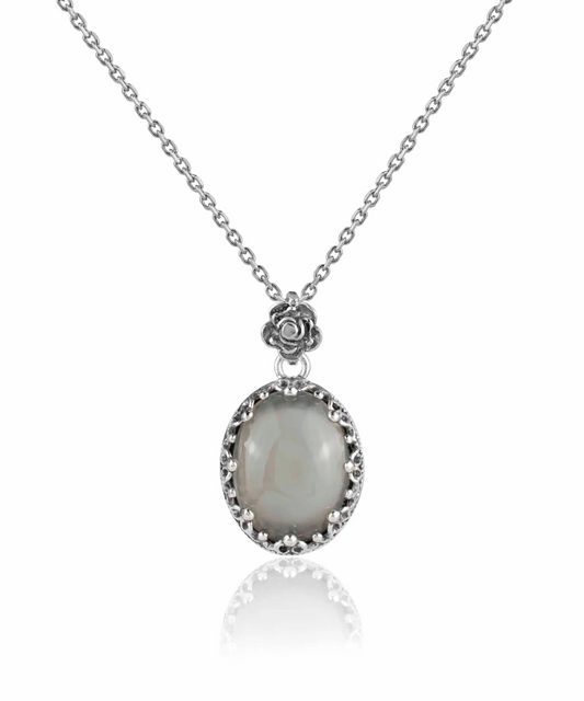 FiligranIst - Artisan-Crafted Gray Moonstone Silver Filigree Pendant Necklace