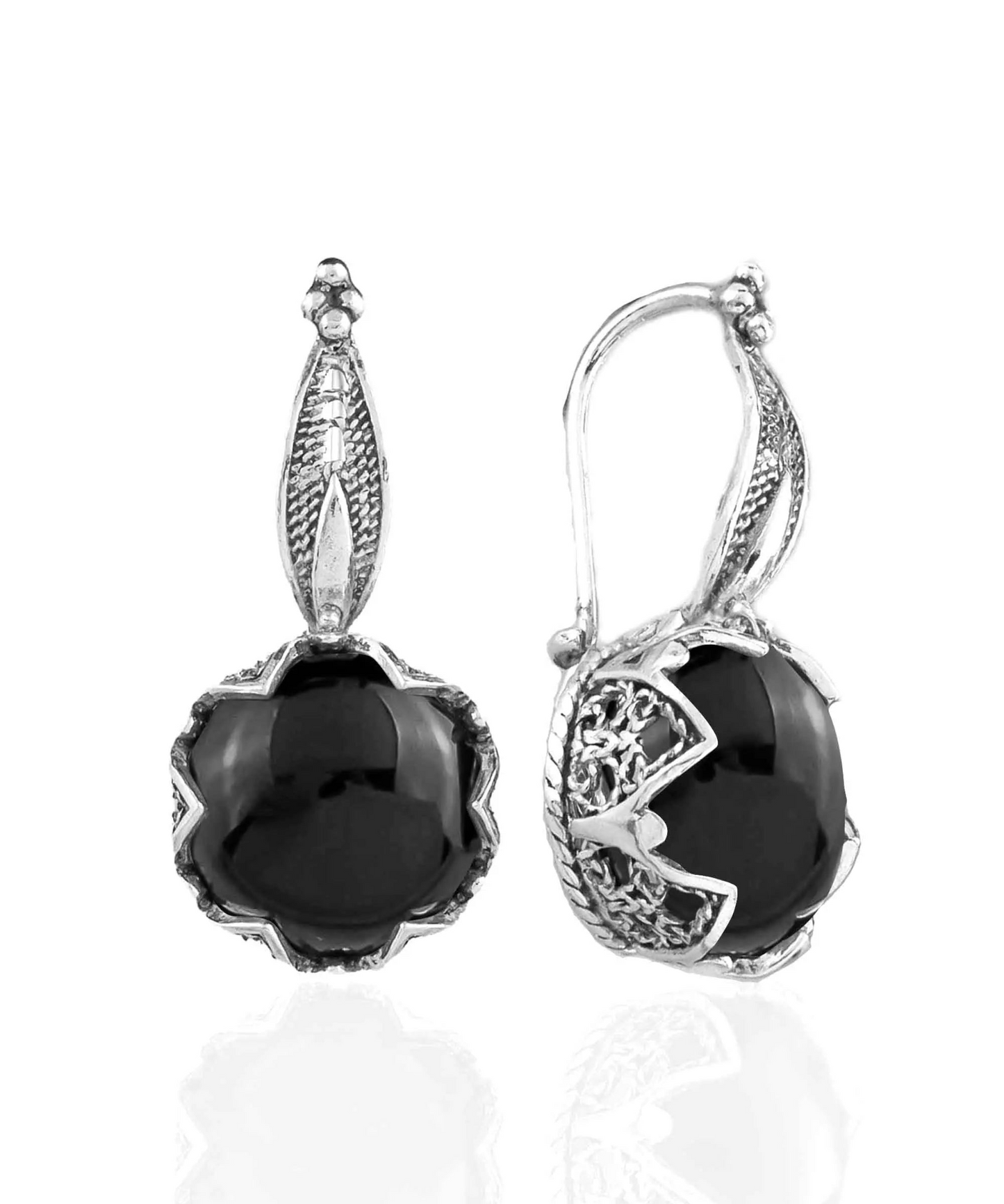 FiligranIst - Onyx Gemstone Sterling Silver Woman Drop Earrings