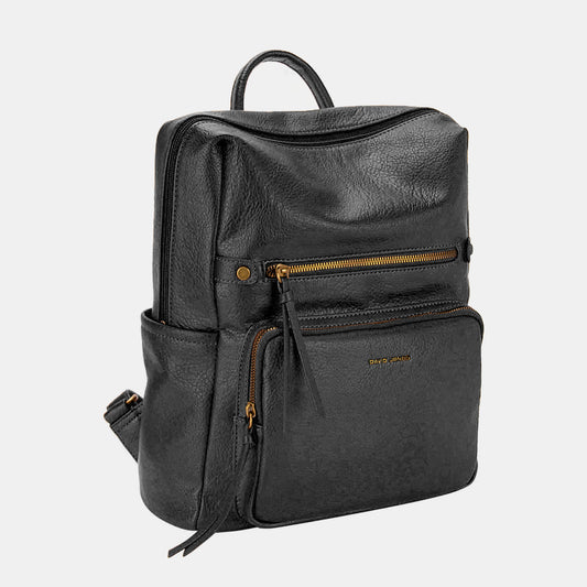 David Jones Sleek PU Leather Backpack for Everyday Elegance