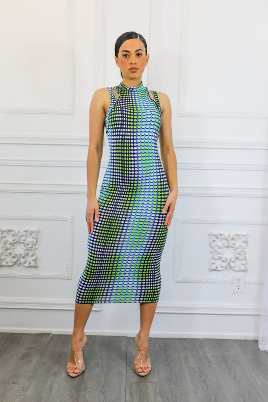 Vestido midi con estampado de escala multidimensional