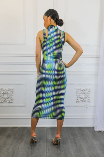 Vestido midi con estampado de escala multidimensional