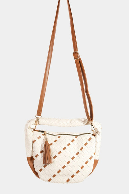 Fame Tassel Detail Weave Semi Circle Handbag