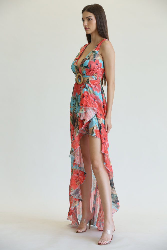 Juli - Tropical Floral Print Premium Dress