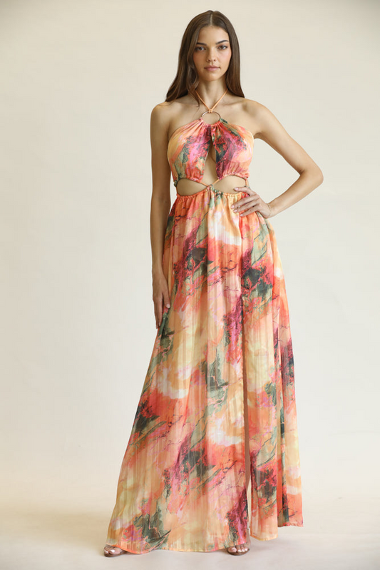 Sontee - Luxe Multicolor Marble Print Dress