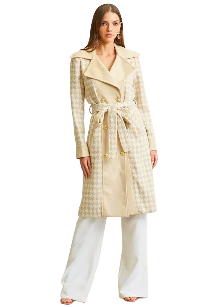 Adalee - Premium Houndstooth Print Overcoat