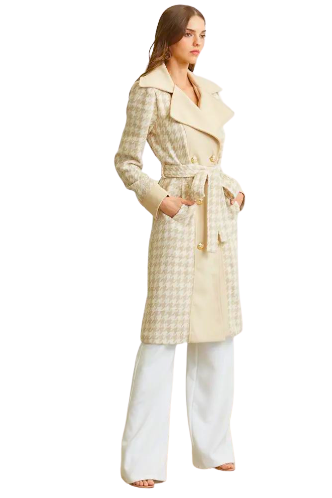 Adalee - Premium Houndstooth Print Overcoat