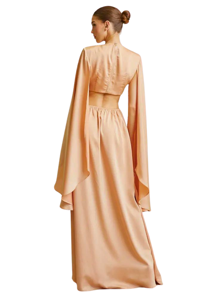 Arianna - Luxe Satin Cape Sleeve Dress