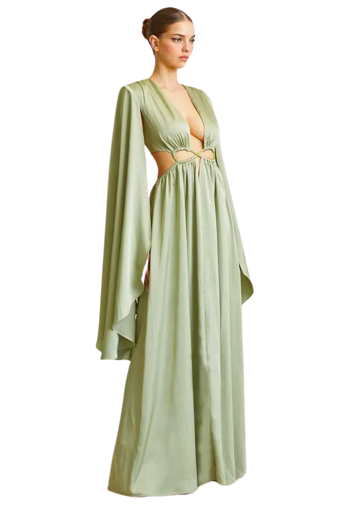 Arianna - Luxe Satin Cape Sleeve Dress