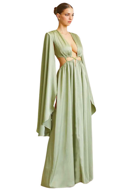 Arianna - Luxe Satin Cape Sleeve Dress