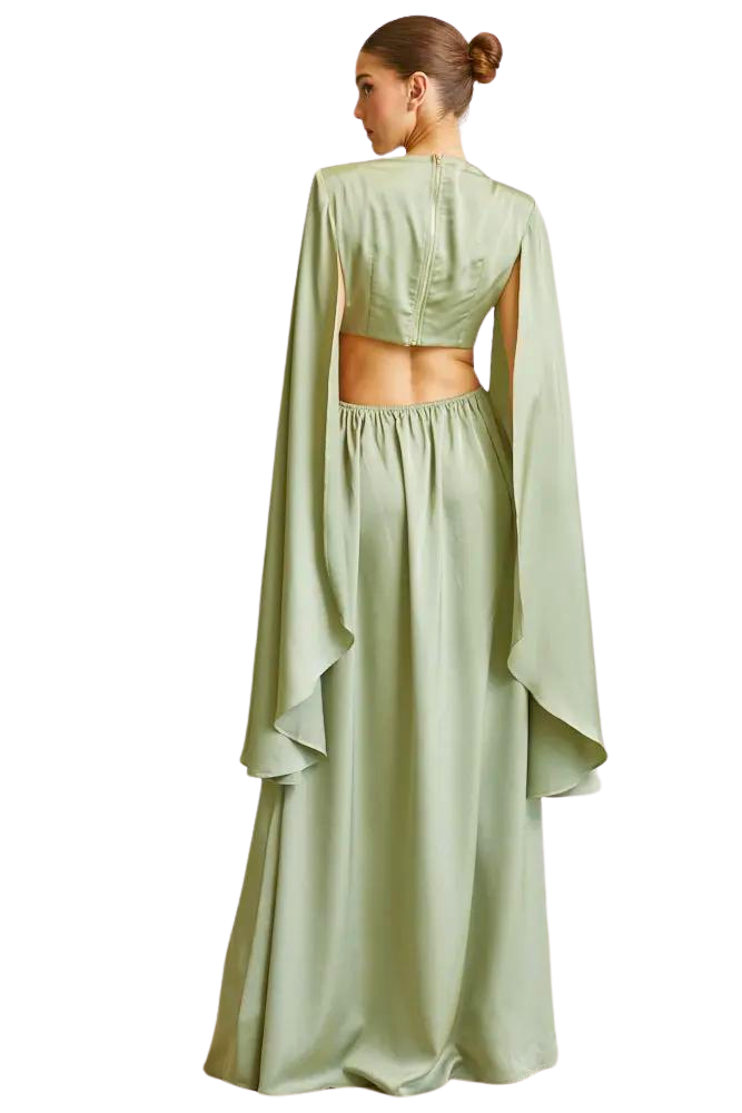 Arianna - Luxe Satin Cape Sleeve Dress