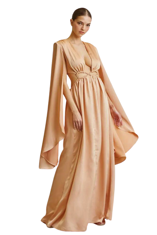 Arianna - Luxe Satin Cape Sleeve Dress