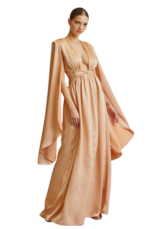 Arianna - Luxe Satin Cape Sleeve Dress