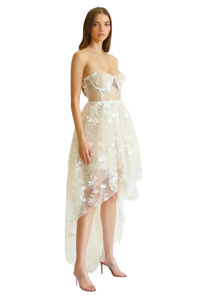 Narelle - Vestido de encaje bordado con detalles florales en 3D - Premier Designer Collection