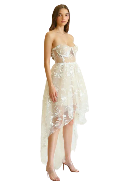 Narelle - Vestido de encaje bordado con detalles florales en 3D - Premier Designer Collection