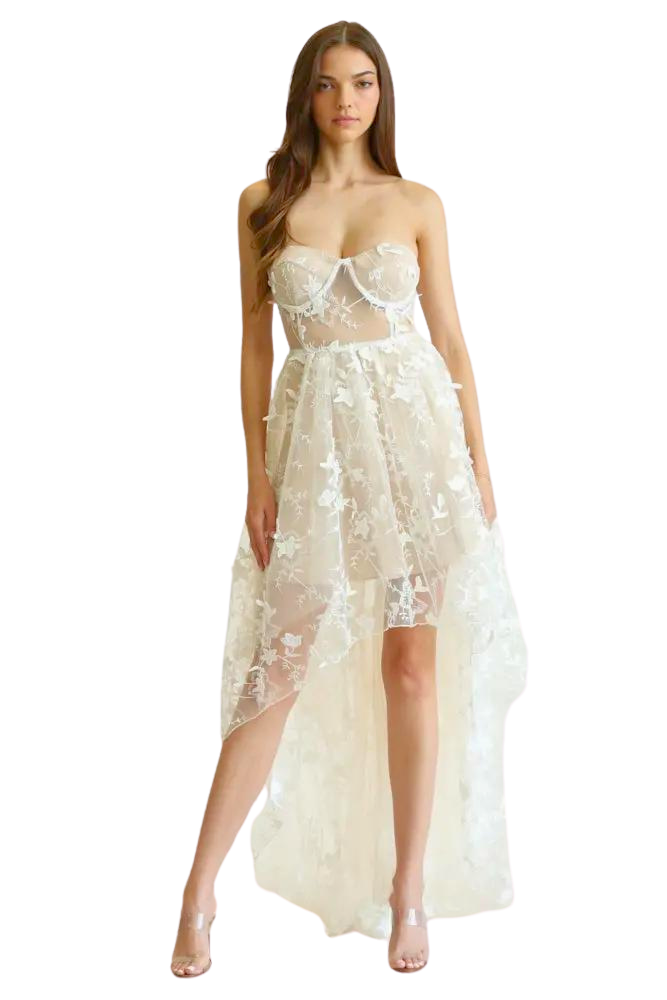 Narelle - Vestido de encaje bordado con detalles florales en 3D - Premier Designer Collection