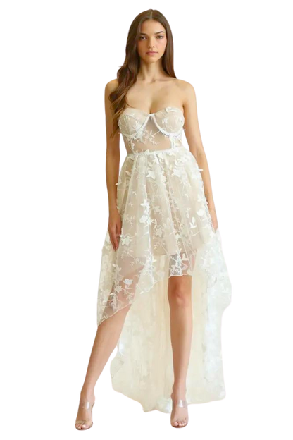 Narelle - Vestido de encaje bordado con detalles florales en 3D - Premier Designer Collection