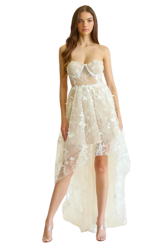 Narelle - Vestido de encaje bordado con detalles florales en 3D - Premier Designer Collection